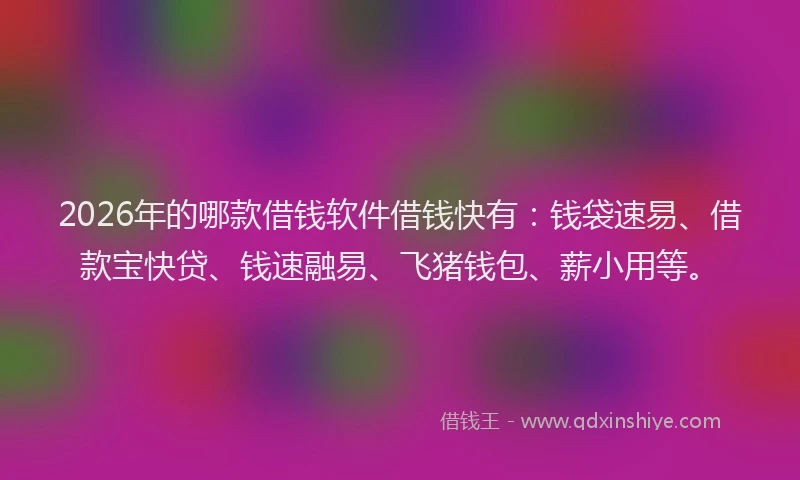 2026年的哪款借钱软件借钱快有：钱袋速易、借款宝快贷、钱速融易、飞猪钱包、薪小用等。