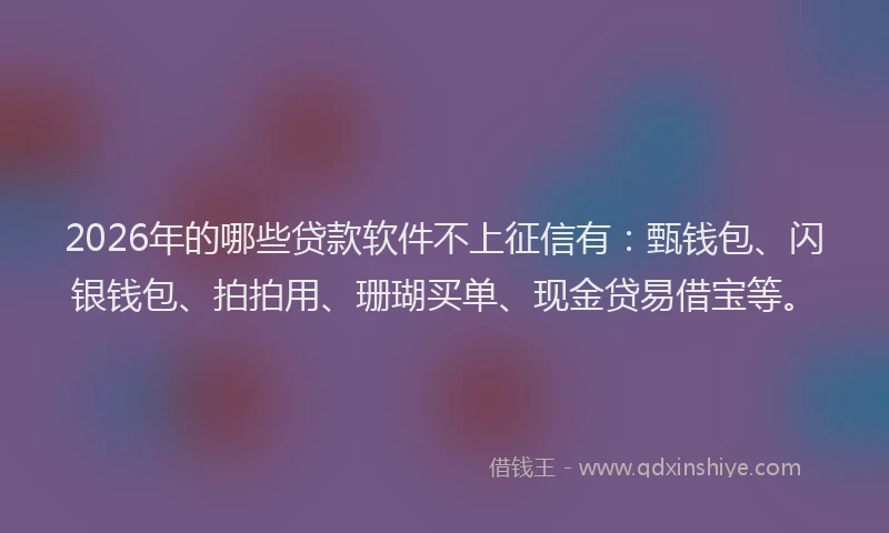 2026年的哪些贷款软件不上征信有：甄钱包、闪银钱包、拍拍用、珊瑚买单、现金贷易借宝等。