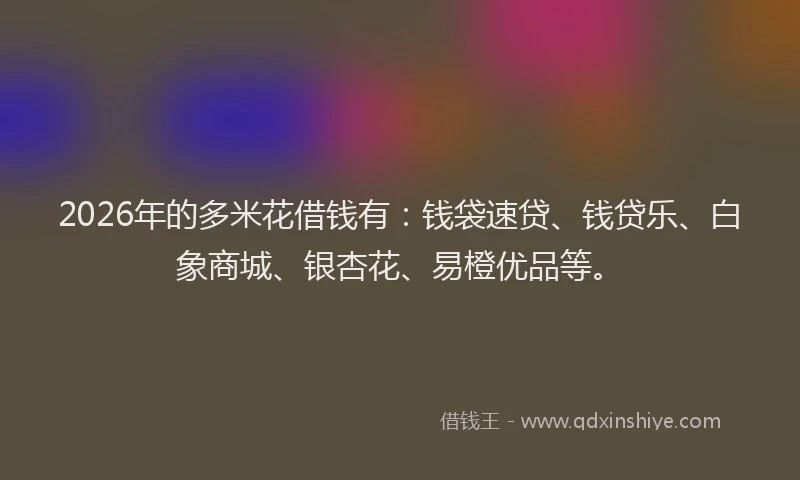 2026年的多米花借钱有：钱袋速贷、钱贷乐、白象商城、银杏花、易橙优品等。
