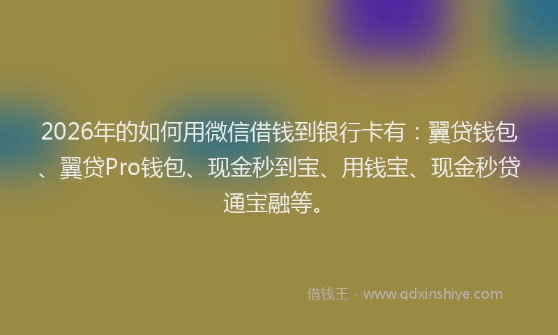 2026年的如何用微信借钱到银行卡有：翼贷钱包、翼贷Pro钱包、现金秒到宝、用钱宝、现金秒贷通宝融等。