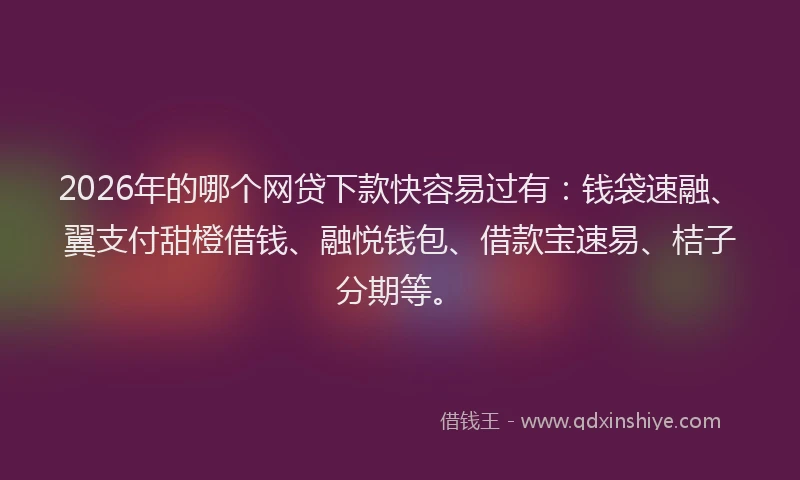 2026年的哪个网贷下款快容易过有：钱袋速融、翼支付甜橙借钱、融悦钱包、借款宝速易、桔子分期等。