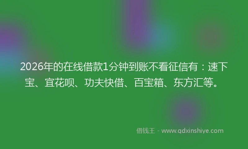 2026年的在线借款1分钟到账不看征信有：速下宝、宜花呗、功夫快借、百宝箱、东方汇等。