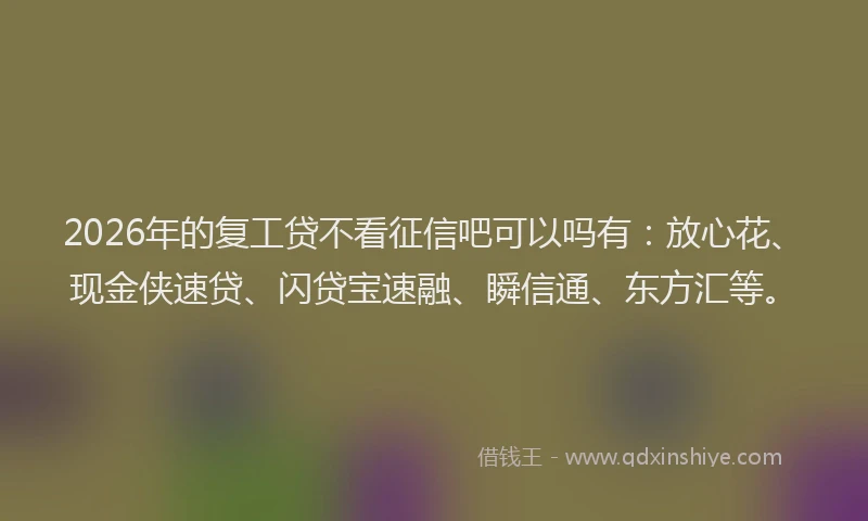 2026年的复工贷不看征信吧可以吗有：放心花、现金侠速贷、闪贷宝速融、瞬信通、东方汇等。