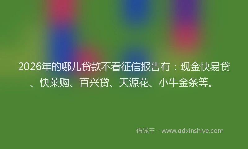 2026年的哪儿贷款不看征信报告有：现金快易贷、快莱购、百兴贷、天源花、小牛金条等。