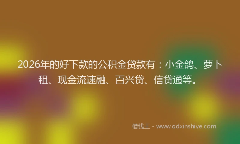 2026年的好下款的公积金贷款有：小金鸽、萝卜租、现金流速融、百兴贷、信贷通等。