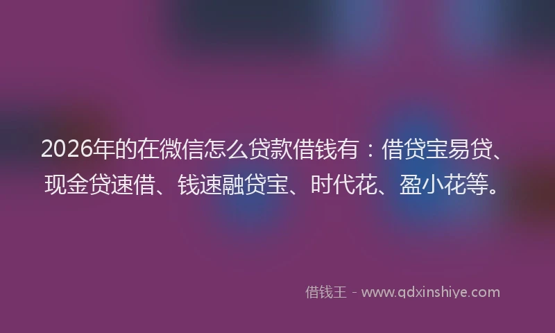 2026年的在微信怎么贷款借钱有：借贷宝易贷、现金贷速借、钱速融贷宝、时代花、盈小花等。
