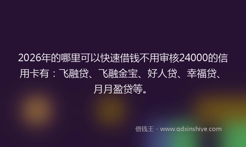 2026年的哪里可以快速借钱不用审核24000的信用卡有：飞融贷、飞融金宝、好人贷、幸福贷、月月盈贷等。
