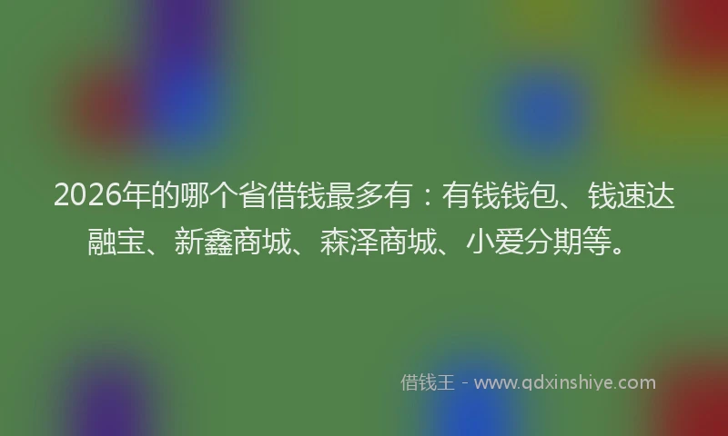2026年的哪个省借钱最多有：有钱钱包、钱速达融宝、新鑫商城、森泽商城、小爱分期等。