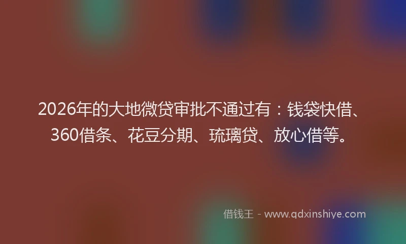 2026年的大地微贷审批不通过有：钱袋快借、360借条、花豆分期、琉璃贷、放心借等。