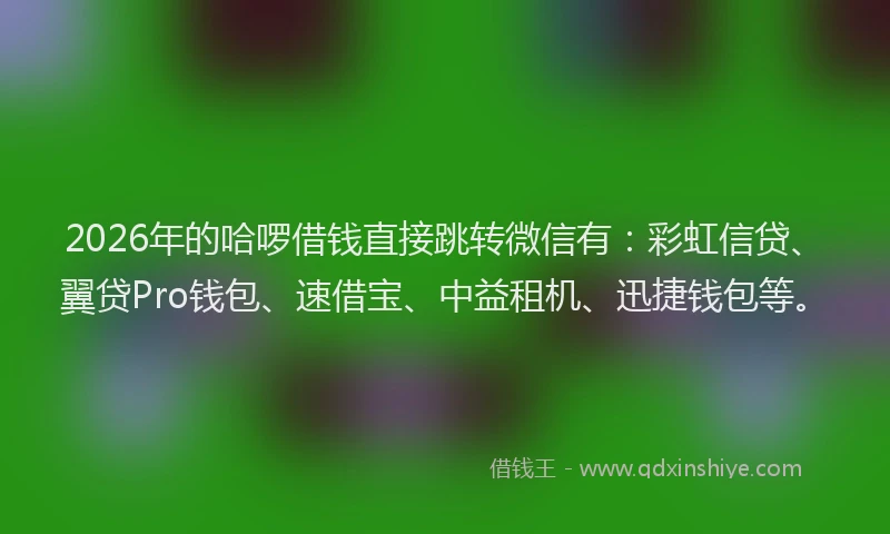 2026年的哈啰借钱直接跳转微信有：彩虹信贷、翼贷Pro钱包、速借宝、中益租机、迅捷钱包等。