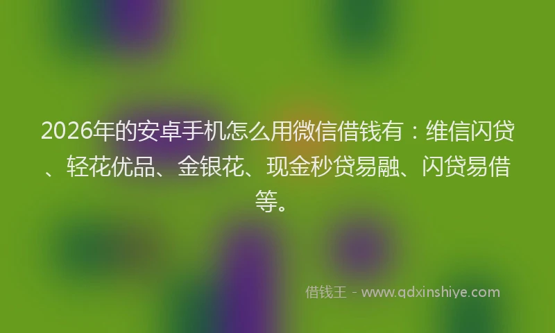 2026年的安卓手机怎么用微信借钱有:维信闪贷、轻花优品、金银花、现金秒贷易融、闪贷易借等。