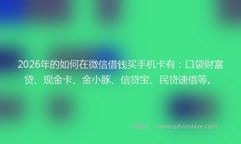 2026年的如何在微信借钱买手机卡有：口袋财富贷、现金卡、金小豚、信贷宝、民贷速借等。