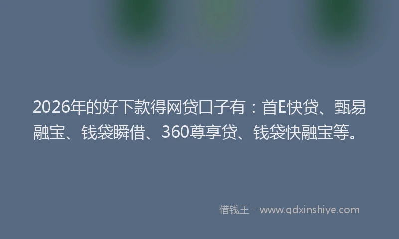 2026年的好下款得网贷口子有：首E快贷、甄易融宝、钱袋瞬借、360尊享贷、钱袋快融宝等。