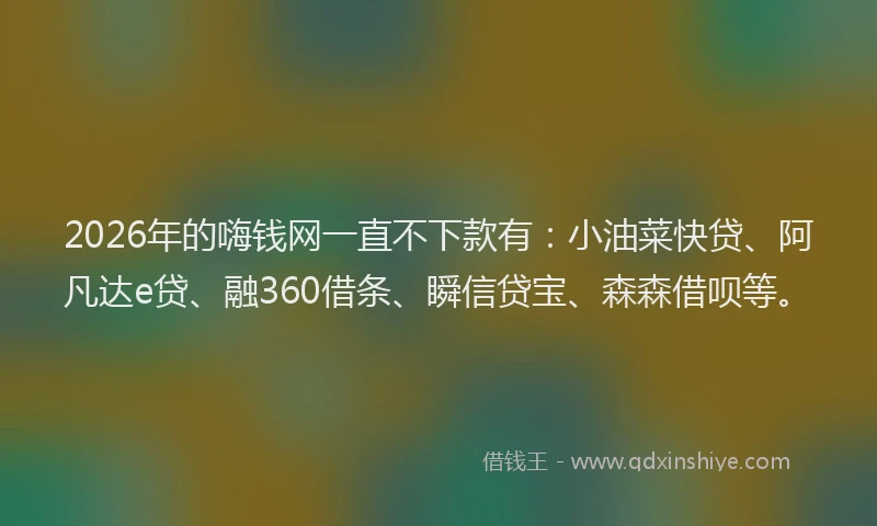 2026年的嗨钱网一直不下款有：小油菜快贷、阿凡达e贷、融360借条、瞬信贷宝、森森借呗等。