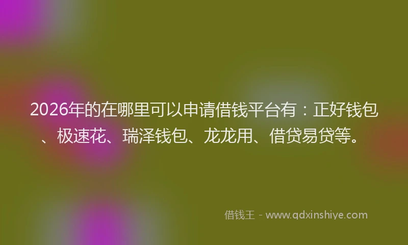 2026年的在哪里可以申请借钱平台有：正好钱包、极速花、瑞泽钱包、龙龙用、借贷易贷等。