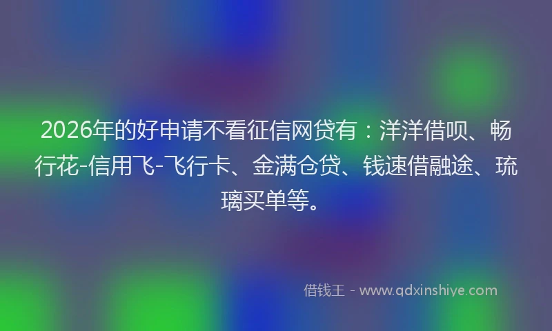 2026年的好申请不看征信网贷有：洋洋借呗、畅行花-信用飞-飞行卡、金满仓贷、钱速借融途、琉璃买单等。