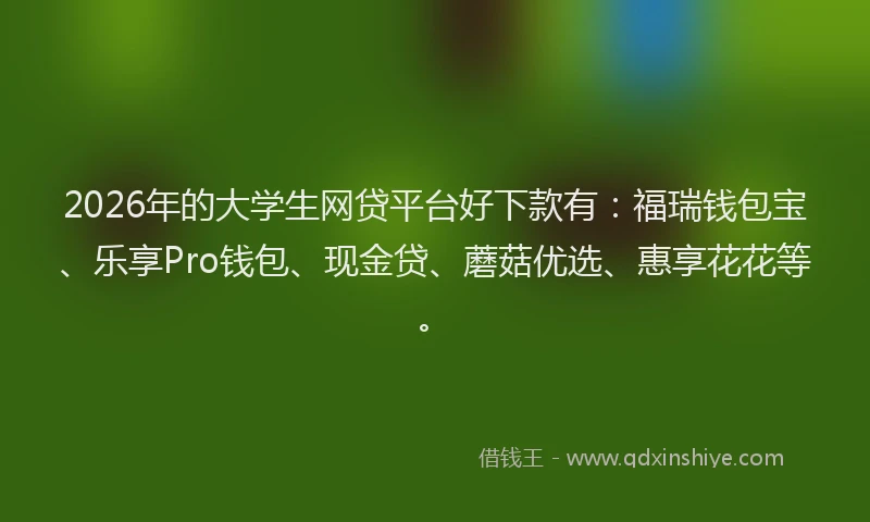 2026年的大学生网贷平台好下款有：福瑞钱包宝、乐享Pro钱包、现金贷、蘑菇优选、惠享花花等。