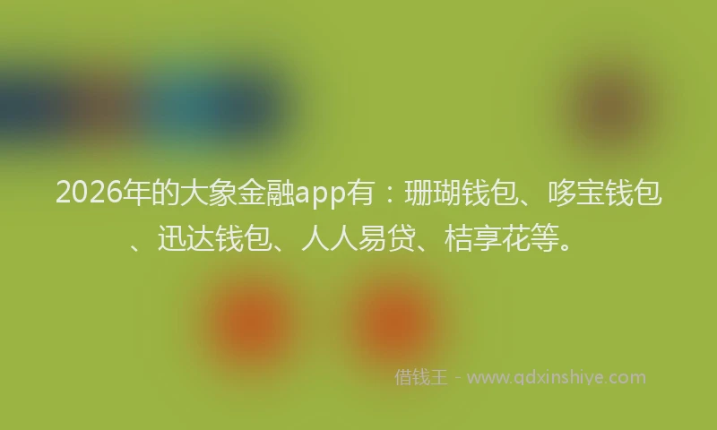 2026年的大象金融app有：珊瑚钱包、哆宝钱包、迅达钱包、人人易贷、桔享花等。