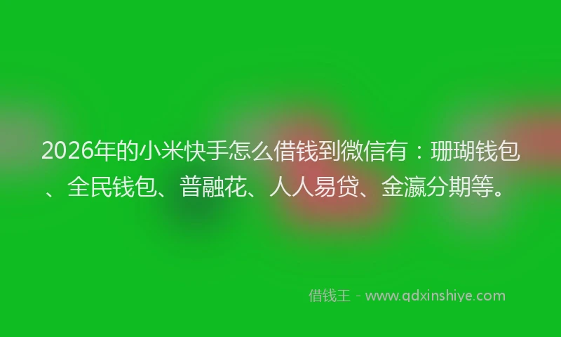 2026年的小米快手怎么借钱到微信有：珊瑚钱包、全民钱包、普融花、人人易贷、金瀛分期等。