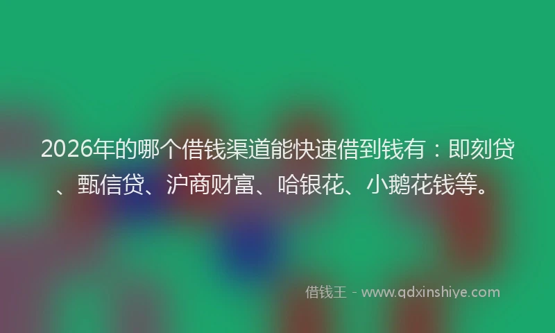 2026年的哪个借钱渠道能快速借到钱有：即刻贷、甄信贷、沪商财富、哈银花、小鹅花钱等。