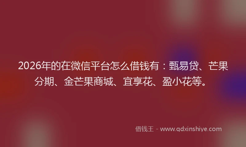 2026年的在微信平台怎么借钱有：甄易贷、芒果分期、金芒果商城、宜享花、盈小花等。