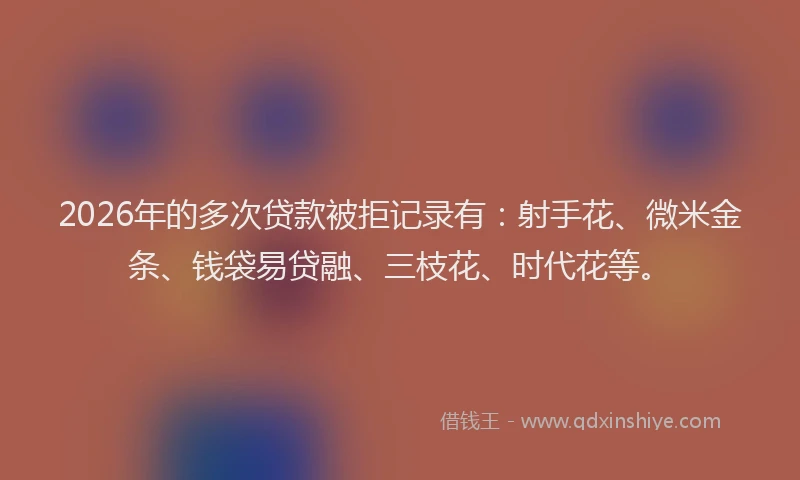 2026年的多次贷款被拒记录有：射手花、微米金条、钱袋易贷融、三枝花、时代花等。