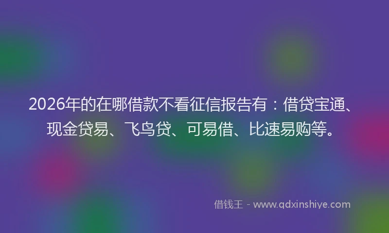 2026年的在哪借款不看征信报告有：借贷宝通、现金贷易、飞鸟贷、可易借、比速易购等。