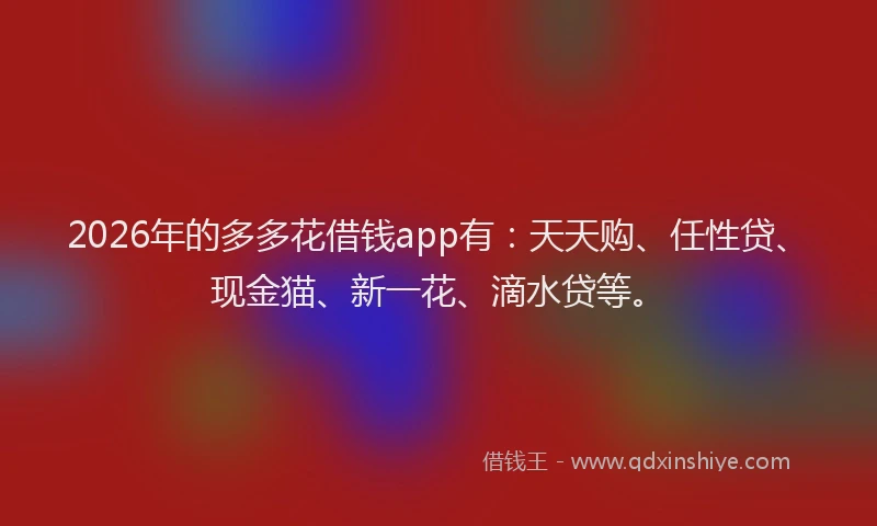 2026年的多多花借钱app有：天天购、任性贷、现金猫、新一花、滴水贷等。