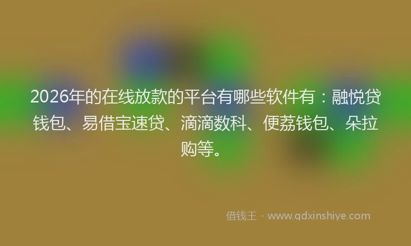 2026年的在线放款的平台有哪些软件有：融悦贷钱包、易借宝速贷、滴滴数科、便荔钱包、朵拉购等。