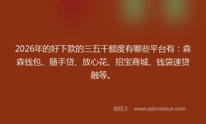 2026年的好下款的三五千额度有哪些平台有：森森钱包、随手贷、放心花、招宝商城、钱袋速贷融等。