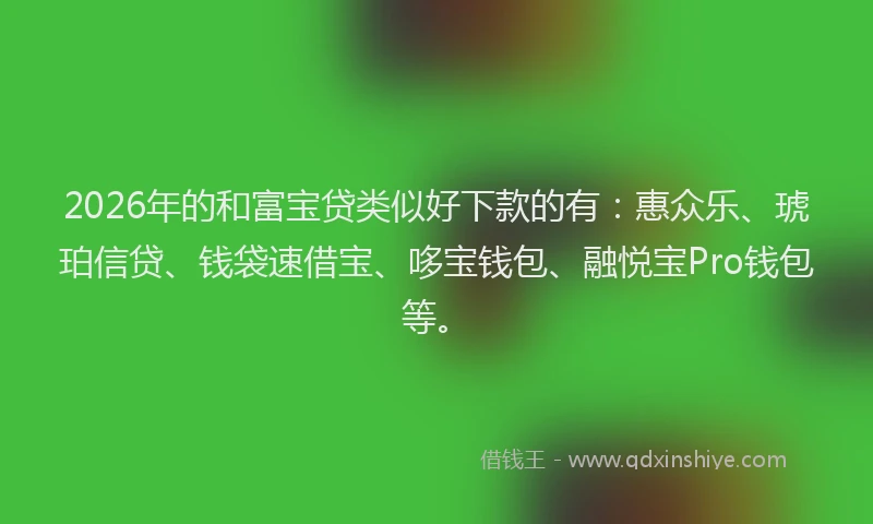 2026年的和富宝贷类似好下款的有：惠众乐、琥珀信贷、钱袋速借宝、哆宝钱包、融悦宝Pro钱包等。