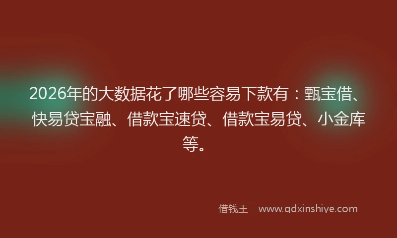 2026年的大数据花了哪些容易下款有：甄宝借、快易贷宝融、借款宝速贷、借款宝易贷、小金库等。