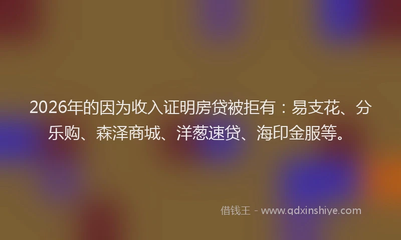 2026年的因为收入证明房贷被拒有：易支花、分乐购、森泽商城、洋葱速贷、海印金服等。