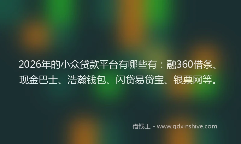 2026年的小众贷款平台有哪些有：融360借条、现金巴士、浩瀚钱包、闪贷易贷宝、银票网等。