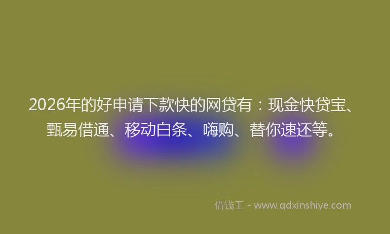 2026年的好申请下款快的网贷有：现金快贷宝、甄易借通、移动白条、嗨购、替你速还等。