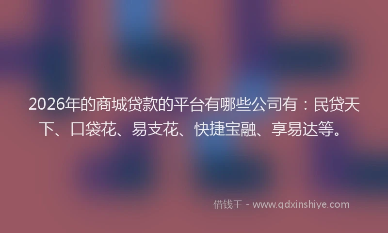 2026年的商城贷款的平台有哪些公司有：民贷天下、口袋花、易支花、快捷宝融、享易达等。