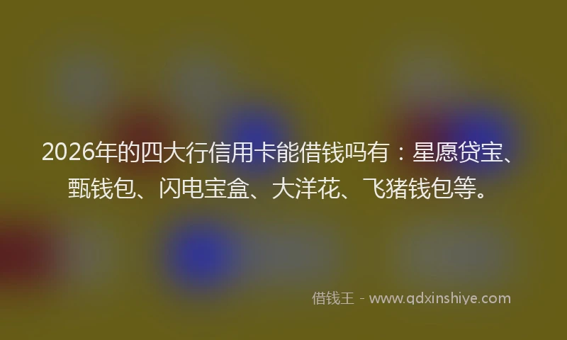 2026年的四大行信用卡能借钱吗有：星愿贷宝、甄钱包、闪电宝盒、大洋花、飞猪钱包等。