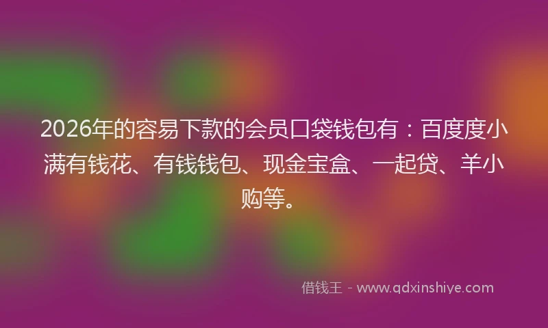 2026年的容易下款的会员口袋钱包有：百度度小满有钱花、有钱钱包、现金宝盒、一起贷、羊小购等。