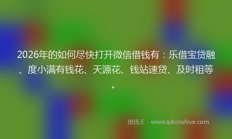 2026年的如何尽快打开微信借钱有：乐借宝贷融、度小满有钱花、天源花、钱站速贷、及时租等。