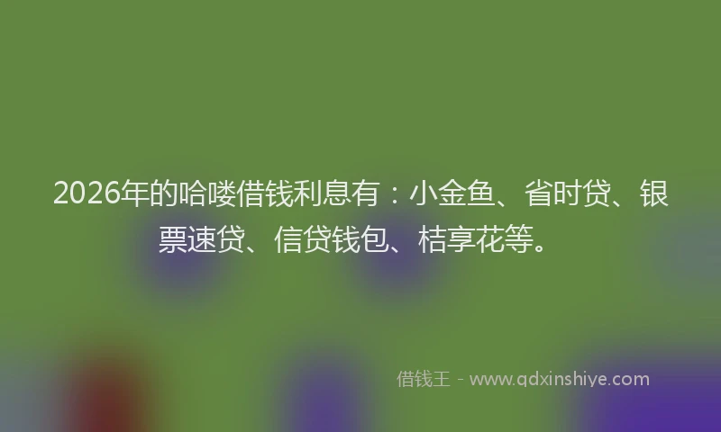 2026年的哈喽借钱利息有：小金鱼、省时贷、银票速贷、信贷钱包、桔享花等。