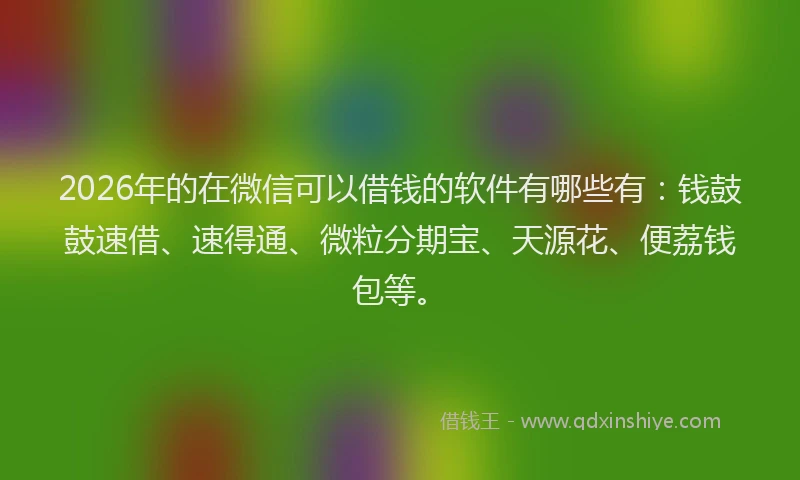 2026年的在微信可以借钱的软件有哪些有：钱鼓鼓速借、速得通、微粒分期宝、天源花、便荔钱包等。