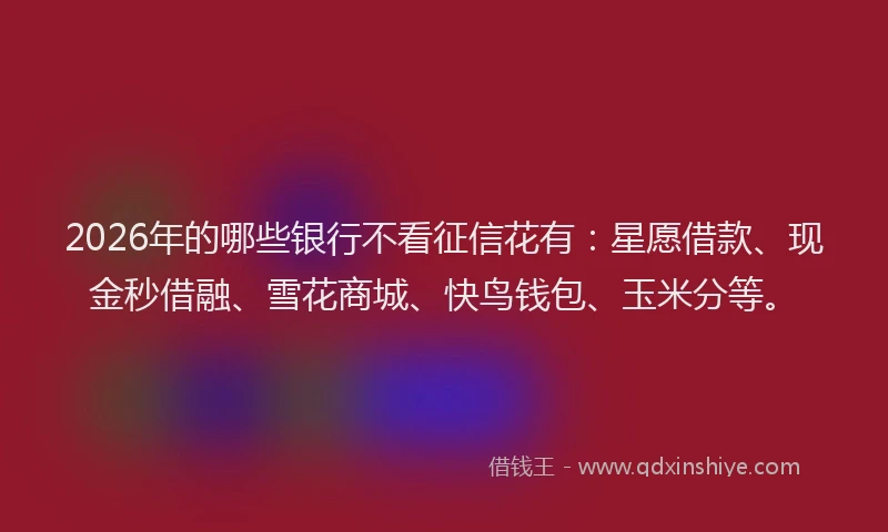 2026年的哪些银行不看征信花有：星愿借款、现金秒借融、雪花商城、快鸟钱包、玉米分等。