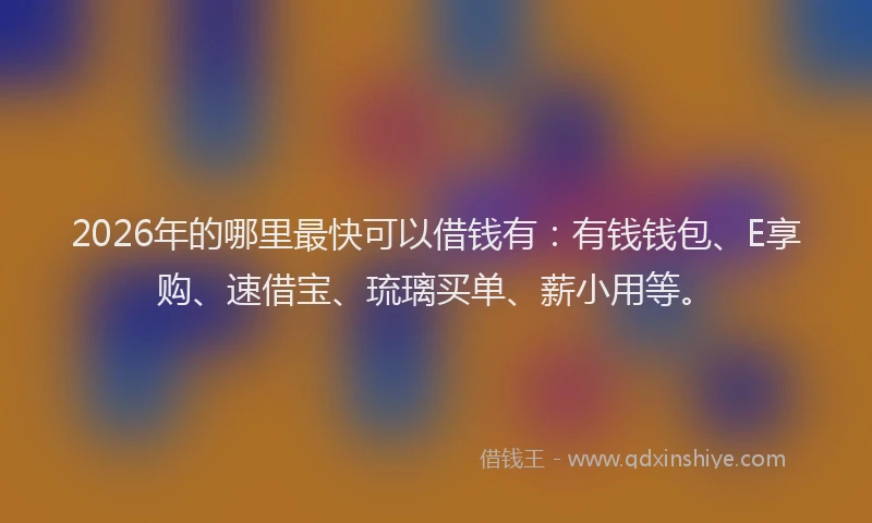 2026年的哪里最快可以借钱有：有钱钱包、E享购、速借宝、琉璃买单、薪小用等。