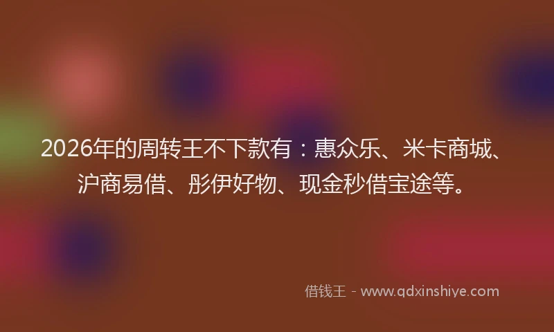 2026年的周转王不下款有：惠众乐、米卡商城、沪商易借、彤伊好物、现金秒借宝途等。