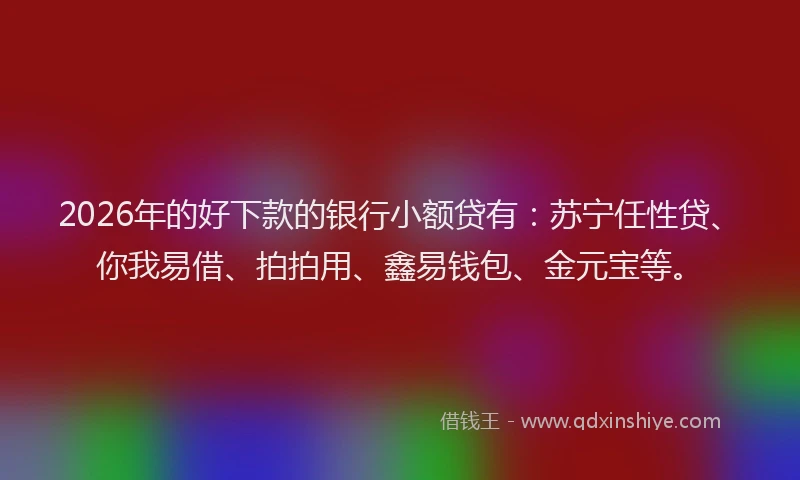 2026年的好下款的银行小额贷有：苏宁任性贷、你我易借、拍拍用、鑫易钱包、金元宝等。