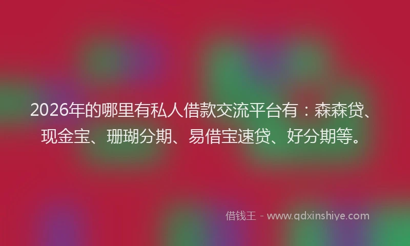 2026年的哪里有私人借款交流平台有：森森贷、现金宝、珊瑚分期、易借宝速贷、好分期等。