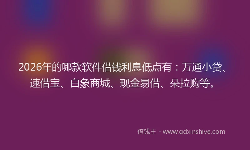 2026年的哪款软件借钱利息低点有：万通小贷、速借宝、白象商城、现金易借、朵拉购等。