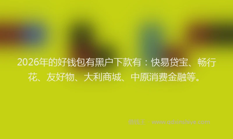 2026年的好钱包有黑户下款有：快易贷宝、畅行花、友好物、大利商城、中原消费金融等。