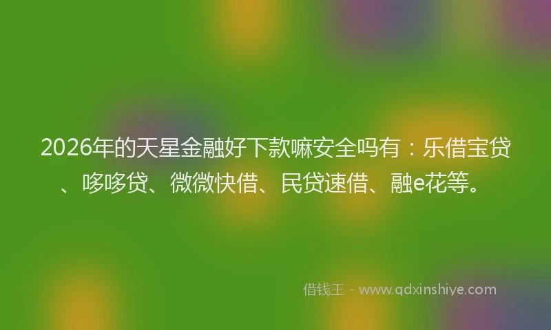 2026年的天星金融好下款嘛安全吗有：乐借宝贷、哆哆贷、微微快借、民贷速借、融e花等。