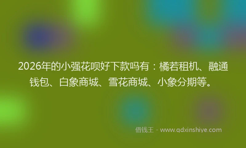 2026年的小强花呗好下款吗有：橘若租机、融通钱包、白象商城、雪花商城、小象分期等。